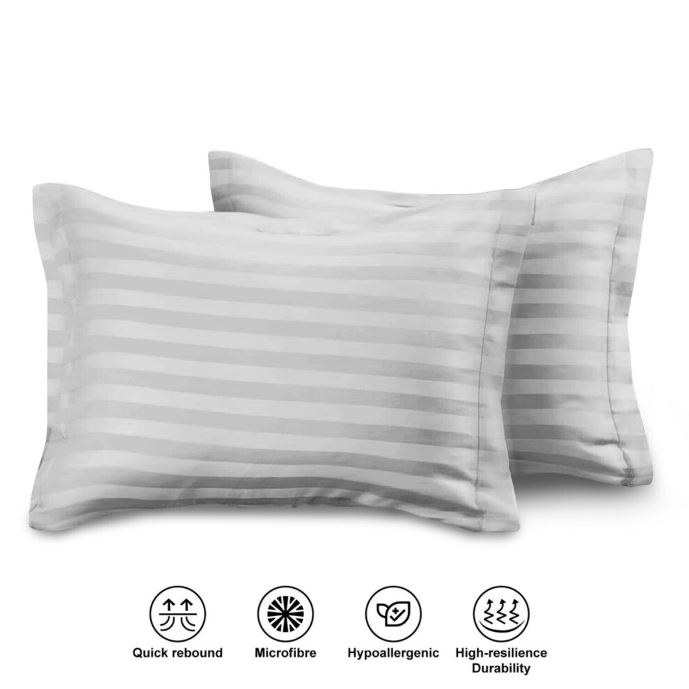 (Stripe Pillowcase 2-Pack, SILVER) Fitted Sheet 40CM Stripe Bed Sheets & Pillowcase