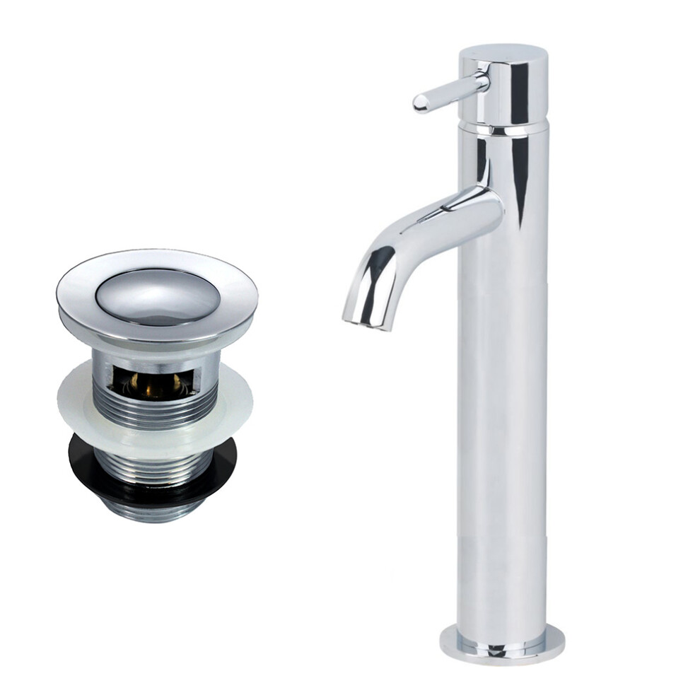 Nes Home Chrome Round Single Lever High Rise Basin Mono Mixer Tap with Waste