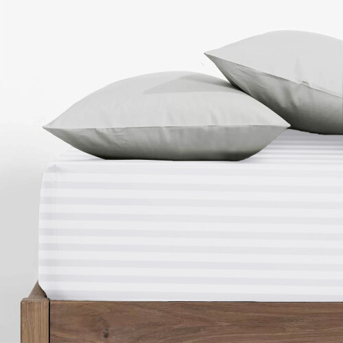 Imperial Rooms (Super King Bed Fitted Sheet 40cm Stripe Pattern, WHITE) Extra Deep 40CM Fitted Sheets Stripe Bed Sheet UK