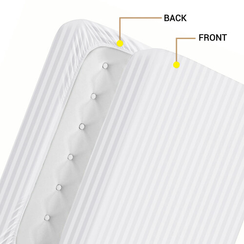 Imperial Rooms (Super King Bed Fitted Sheet 40cm Stripe Pattern, WHITE) Extra Deep 40CM Fitted Sheets Stripe Bed Sheet UK 2