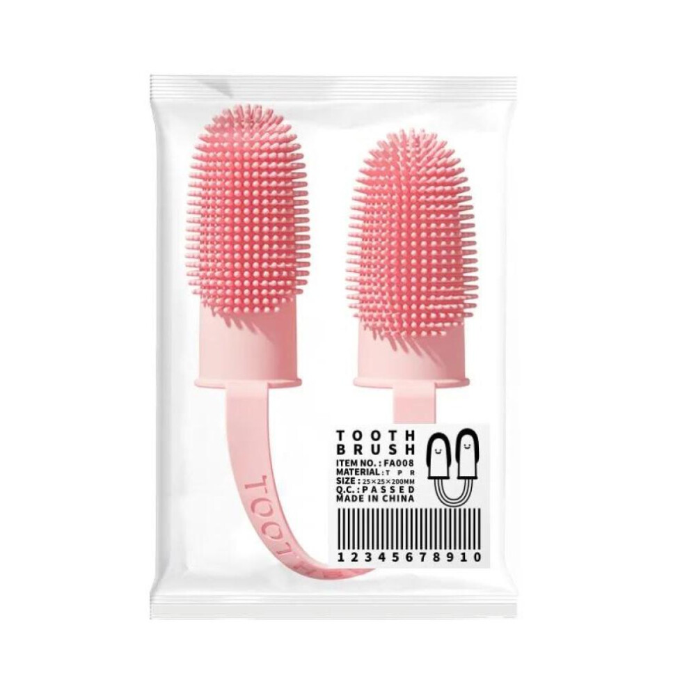 (Pink) Dog Soft Double Finger Toothbrush Pet Teeth Cleaning Brushes Dogs Bad Breath Care Tpr Toothbrush Accessories