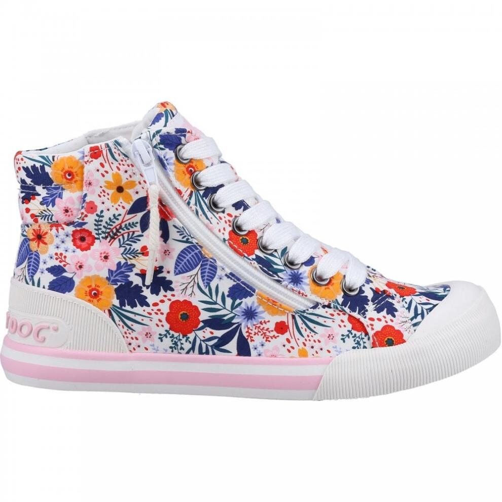 (6 (Adults')) Jazzin Malden Floral | White/Multi | Ladies Fun Print Canvas Trainers