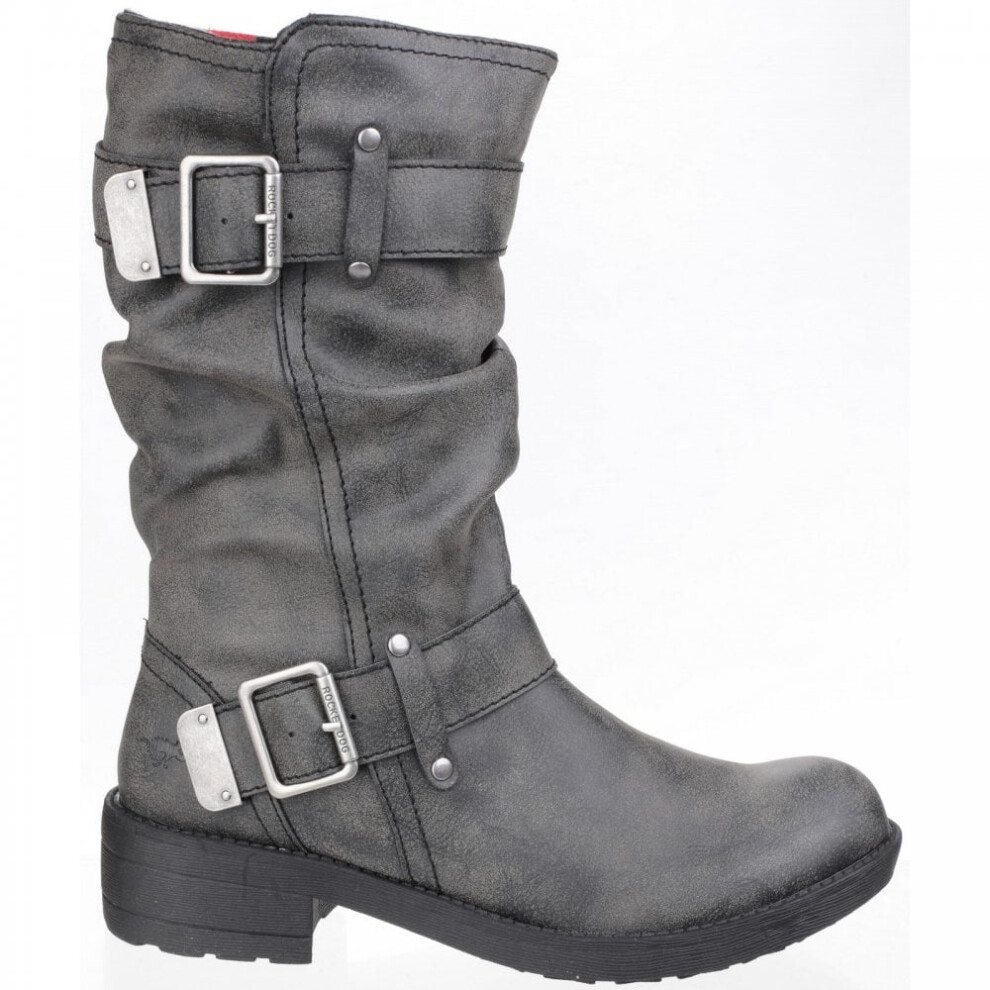 (3 (Adults')) Trumble | Black | Women's Double Buckle Biker Boots