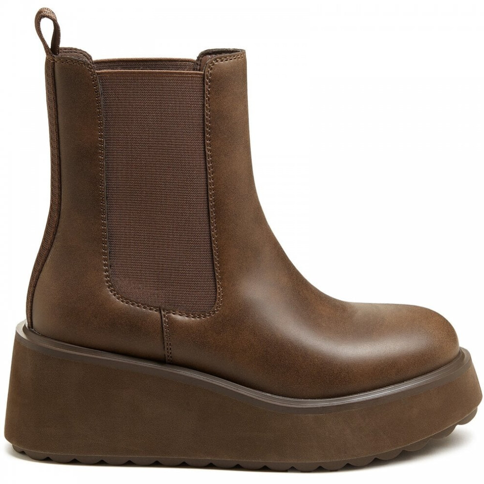 (5 (Adults')) Heyday | Dark Brown | Women's Platform Wedge Ankle Boots