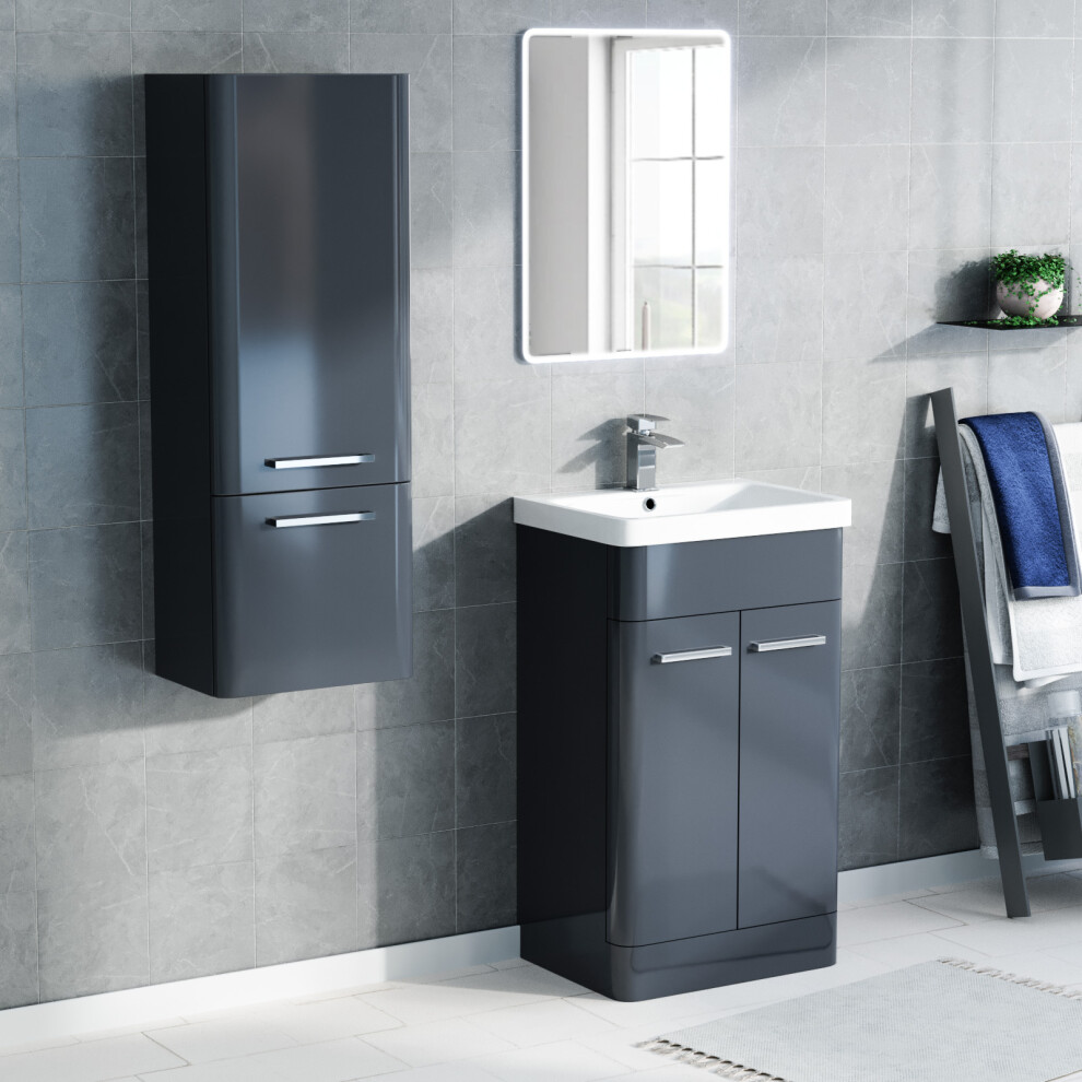 Nes Home 500mm Freestanding Dark Grey Basin Vanity, 350mm Wall Hung Tall Cabinet