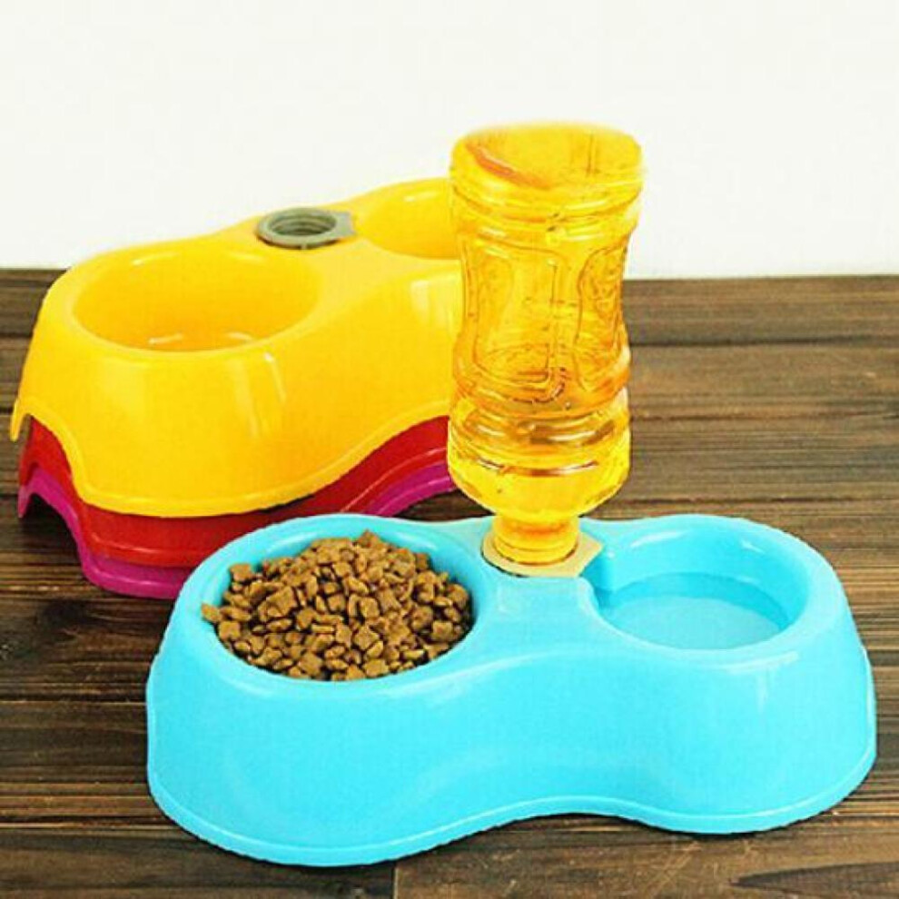 Pets Dog Cat Automatic Food Supply Bowl Bottle Inserted Dual Drinking Feeding Bowls