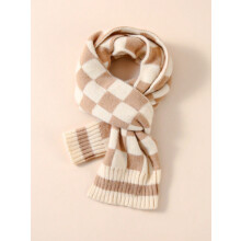 (A Scarf, Red) 1pc Kids/Teens Checkered Double Layer Thick Scarf, Warm For Winter, Age 3-16
