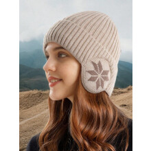 (Hat, Grey) Women's Winter Warm Knitted Hat with Fleece Lining, Windproof and Cold-Proof Outdoor Sports Hat