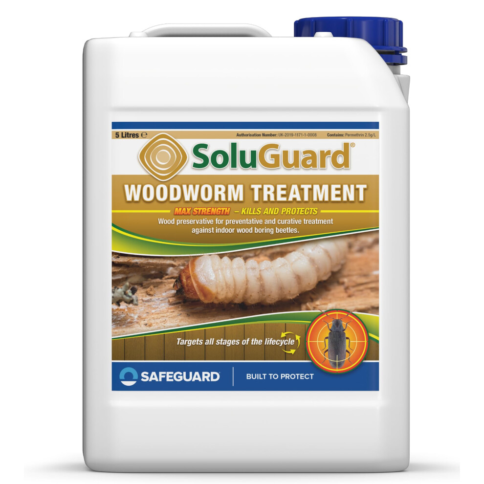 (5L Clear) Soluguard Woodworm Treatment - Ready For Use High Strength Woodworm Killer Spray