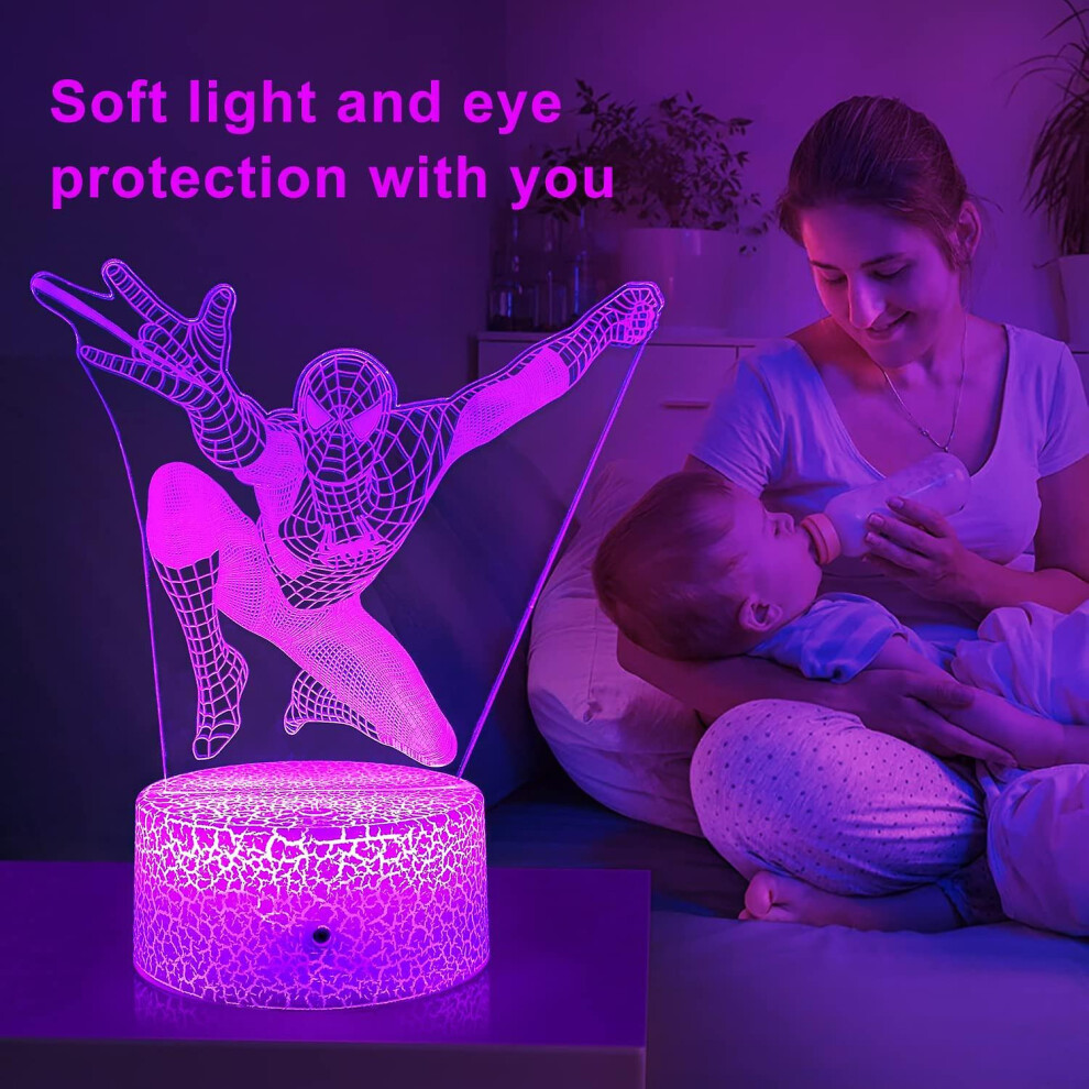 Wekity Night Light For Kids 3d Spider Man Lamp With Remote