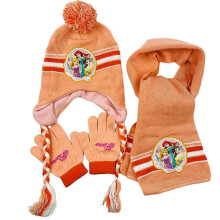 (Princess 3) 3pcs Kids Boys Girls Beanie Hat Scarf Gloves Set Princess Elsa Sofia Minnie Winter Warm Knitted Sets Suitable For 3-8 Years
