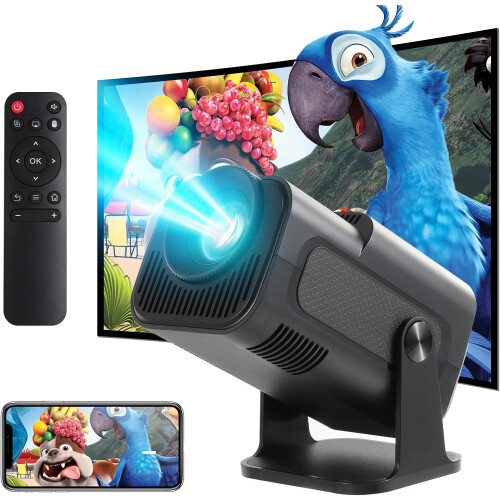 (Black) Mini Portable Projector, 4K 200 ANSI Smart Projector with Android 11.0, Wifi 6 and Bluetooth 5, Auto Keystone Correction, 30