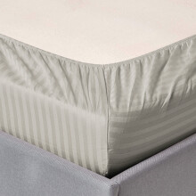 (Super King Fitted Sheet, Silver) Extra Deep 40CM Fitted Sheets Hotel Quality Stripe Bedsheet