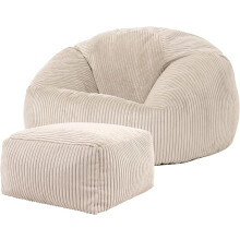 icon Kingston Cord Bean Bag Chair and Pouffe, Stone Beige