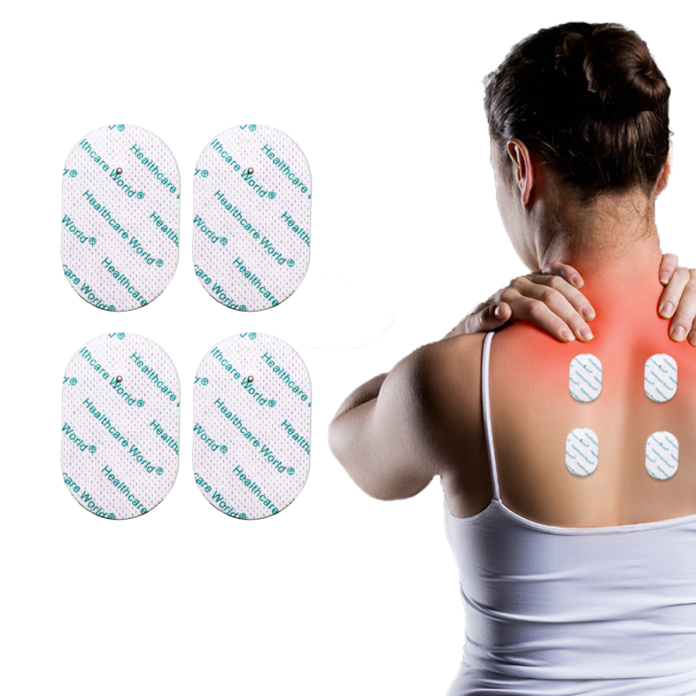 Healthcare World Tens Electrode Pads Oval Shaped Self-Adhesive Electrodes (4 Pcs) 2.2Mm Stud Connection Compatible With Omron Tens Devices