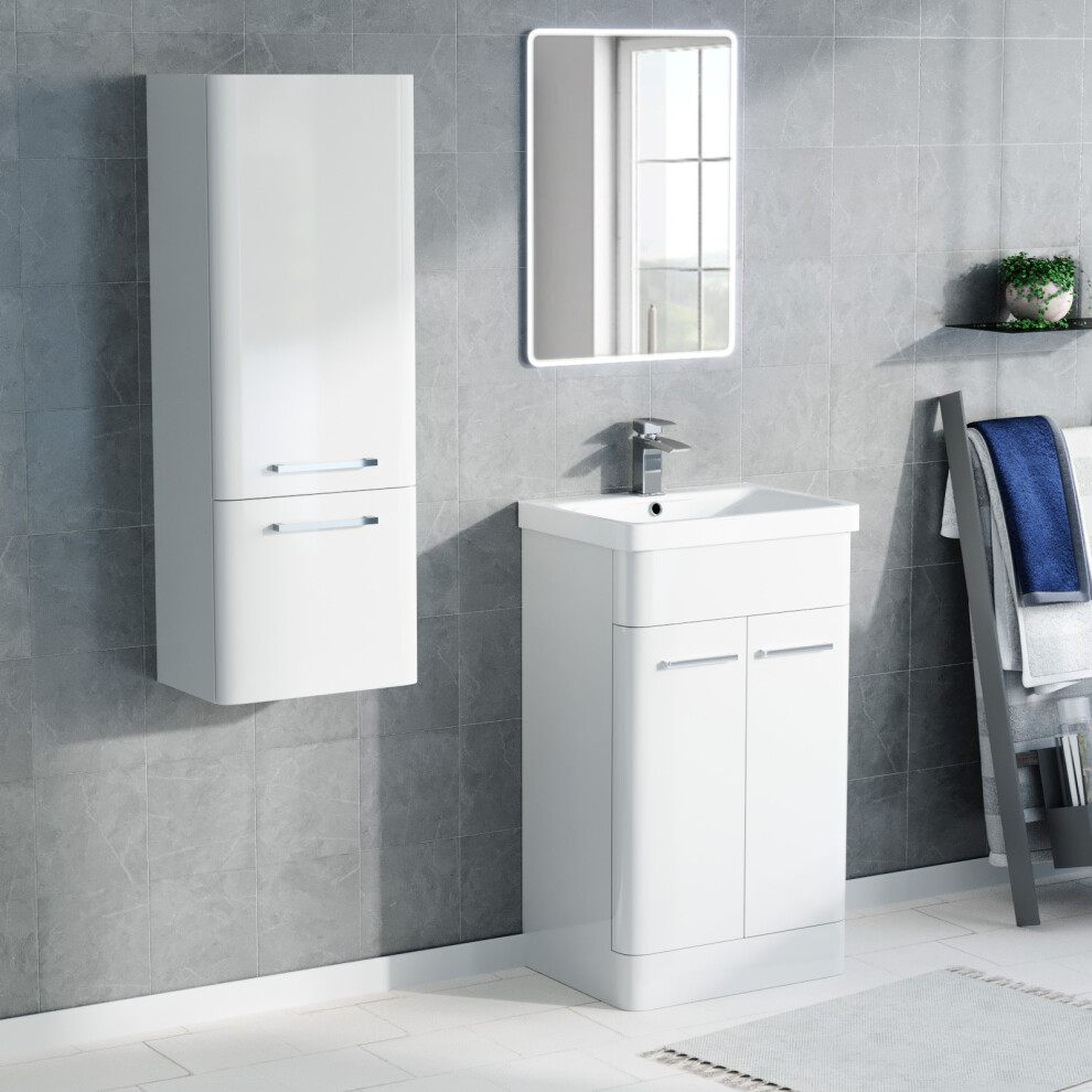 Nes Home 500Mm Freestanding White Basin Vanity & 350Mm Wall Hung Tall Cabinet