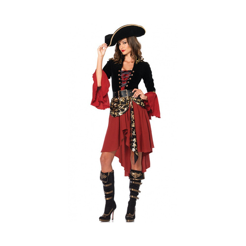 (L) Adult Caribbean Unique Pirate Costume With Skirt Hat And Belt Perfect For Halloween And Cosplay Activities