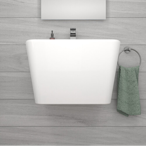 NES Home Nes Home White Modern Rectangle 565mm Square Wall Hung Ceramic Basin 2