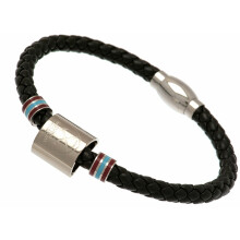 West Ham United Stainless Steel Colour Ring Leather Bracelet
