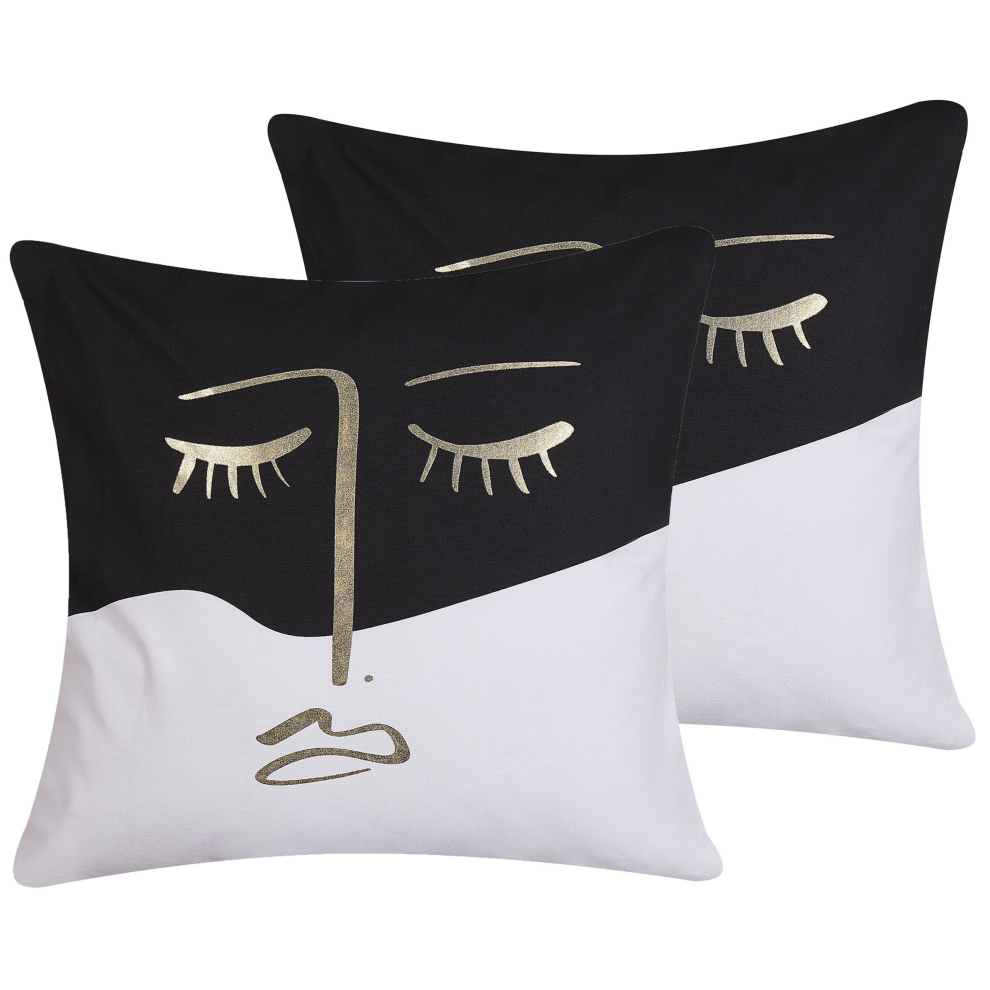Set of 2 Decorative Cushions ABELIA Cotton 45 x 45 cm Black/ White Abstract Pattern