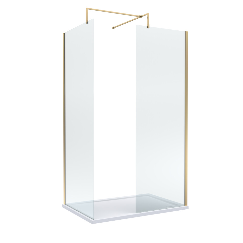8Mm Glass Walk In Wetroom Screens With Brushed Brass Profile And White Shower Tray - 1200 X 700Mm 5056678426272
