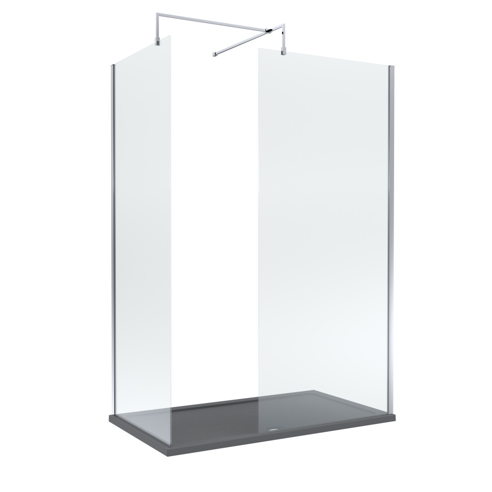Balterley 8Mm Glass Walk In Wetroom Screens With Chrome Profile And Slate Shower Tray - 1400 X 800Mm Grey