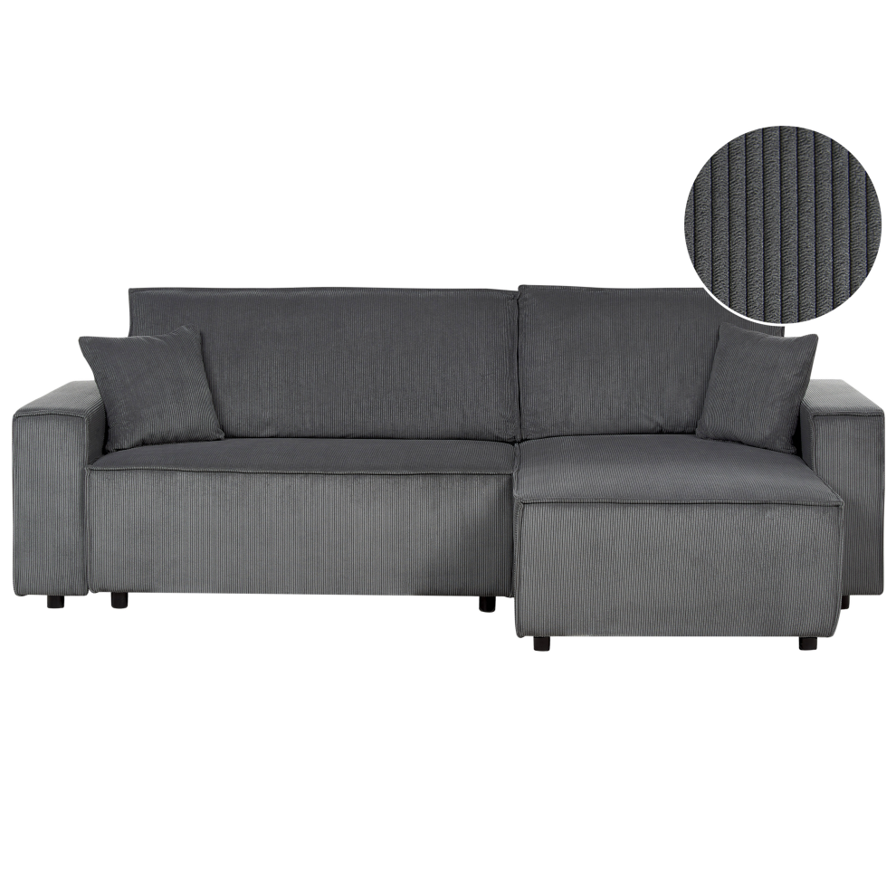 Corner Sofa Bed ABACKA Corduroy Graphite Grey 3 Seater Left Hand