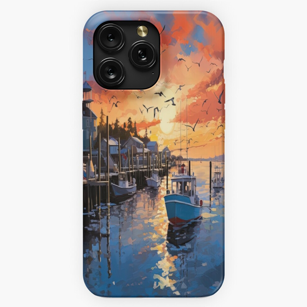 (Old Boats In Harbor At Sunrise - Acrylic Landscape Painting=805) Phone Case For Iphone Samsung 19 18 17 16 14 13 12 11 Plus Pro Max Galaxy S28 S27 S2 4741628034867
