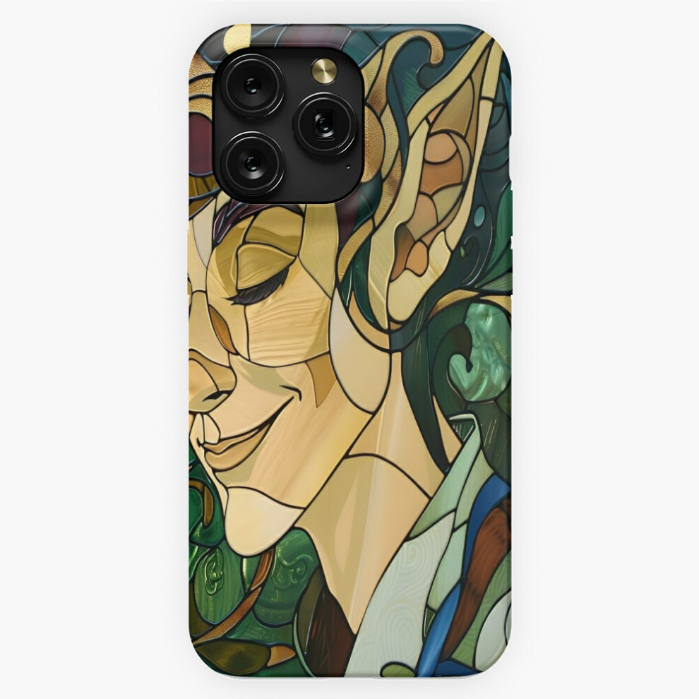 (Smiling Elf Boy In Attire Stained Glass Art=1272) Phone Case For Iphone Samsung 19 18 17 16 14 13 12 11 Plus Pro Max Galaxy S28 S27 S26 S25 S24 Green 4741628039626