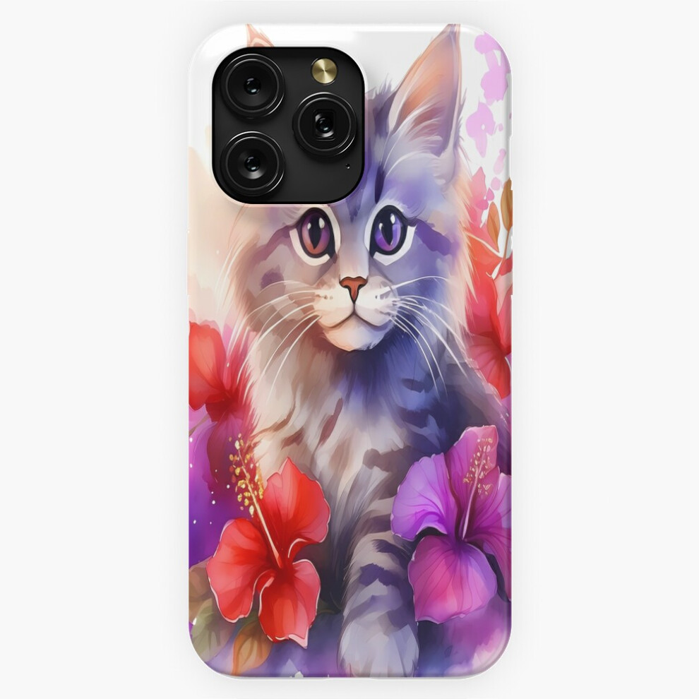 (Adorable Kitten With Hibiscus Flowers Watercolor Art=1546) Phone Case For Iphone Samsung 19 18 17 16 14 13 12 11 Plus Pro Max Galaxy S28 S27 S26 S25 4741628042411