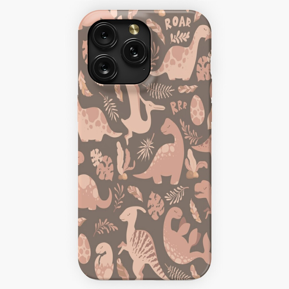 (Cute Cartoon Dinosaurs, Leaves And Branches Pattern On =2400) Phone Case For Iphone Samsung 19 18 17 16 14 13 12 11 Plus Pro Max Galaxy S28 S27 Brown 4741628051123