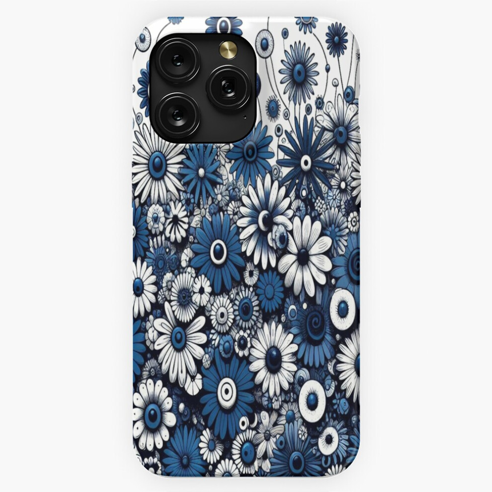 (Flowers Navy Blue White Calm Peaceful =4062) Phone Case For Iphone Samsung 19 18 17 16 14 13 12 11 Plus Pro Max Galaxy S28 S27 S26 S25 S24 S23 S22 U Blue,White 4741628068084