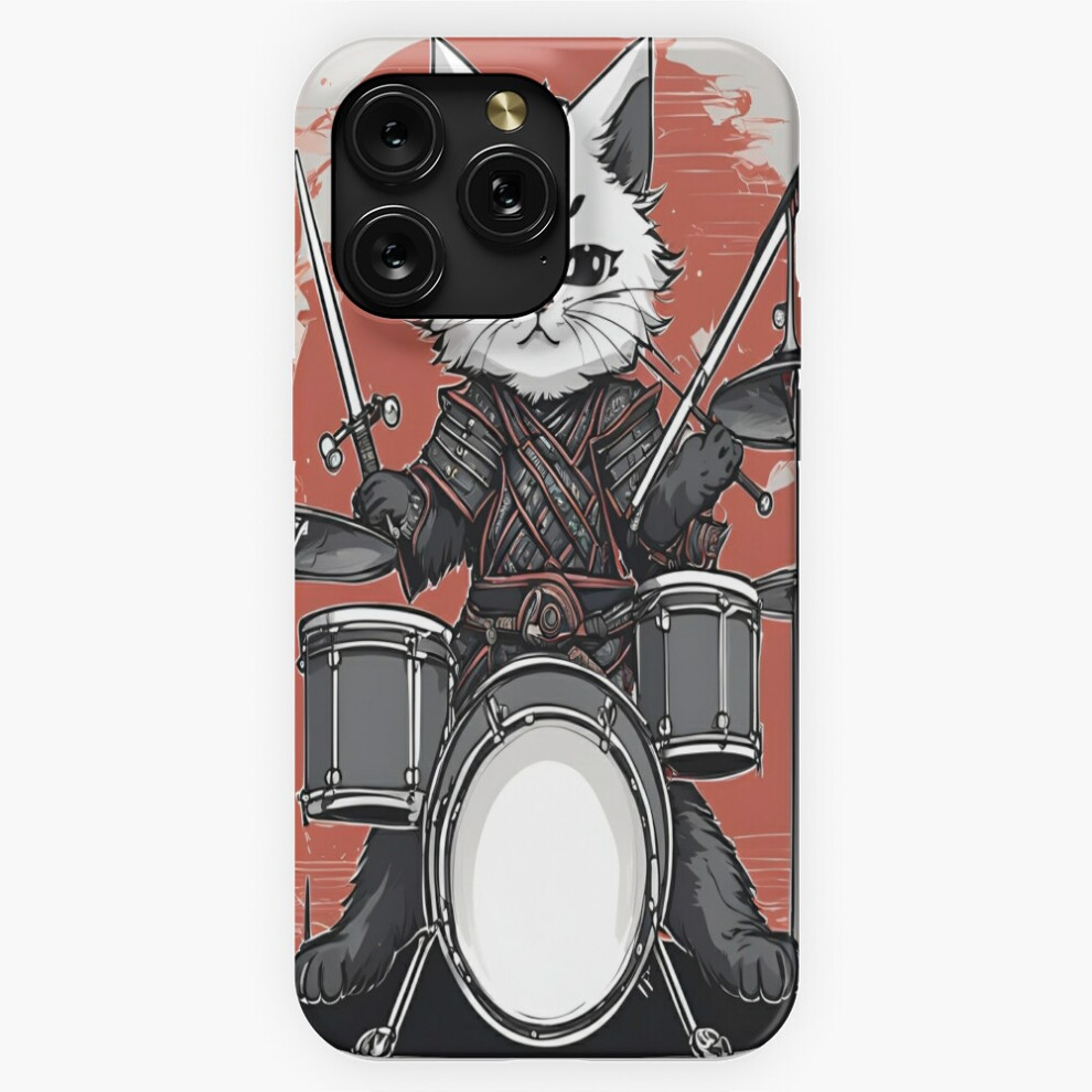 (Funny Cute Cat Samurai Playing Drums Digital=4451) Phone Case For Iphone Samsung 19 18 17 16 14 13 12 11 Plus Pro Max Galaxy S28 S27 S26 S25 S2 White 4741628072050