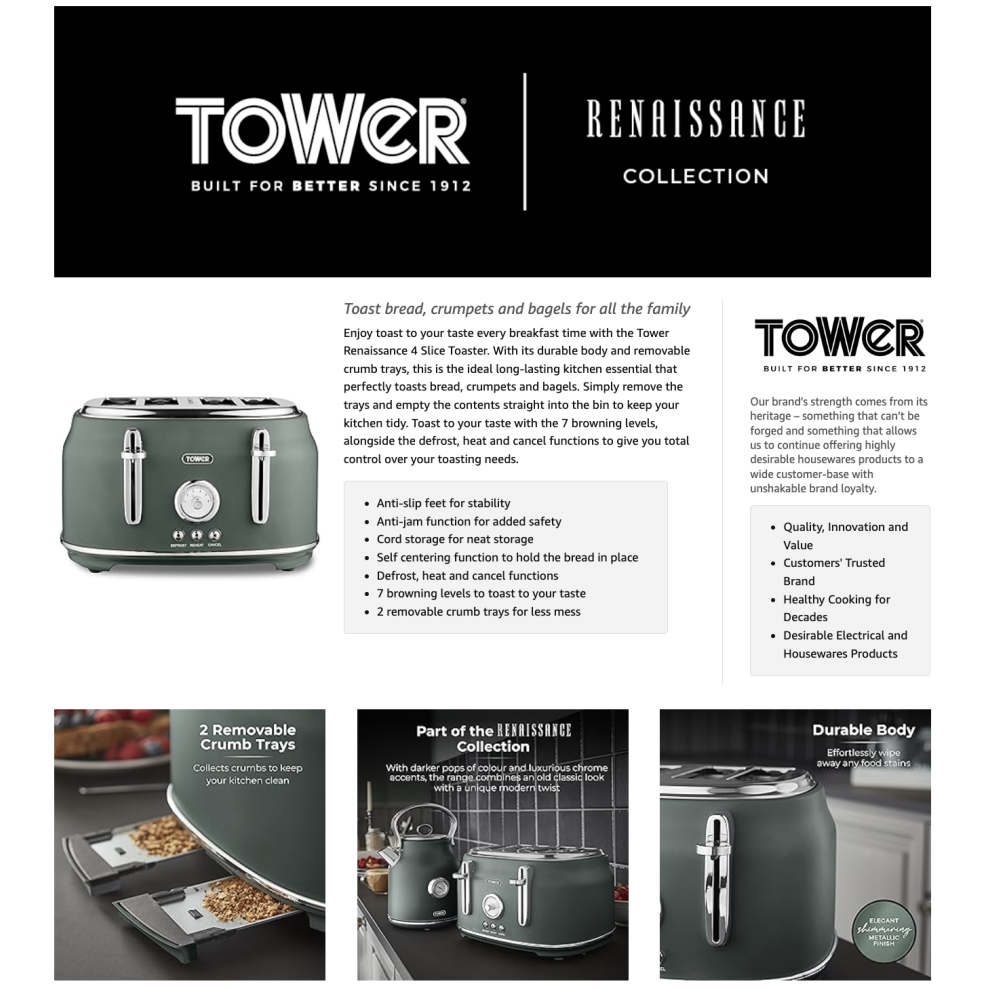 tower-renaissance-4-slice-toaster-t20065for--forest-green