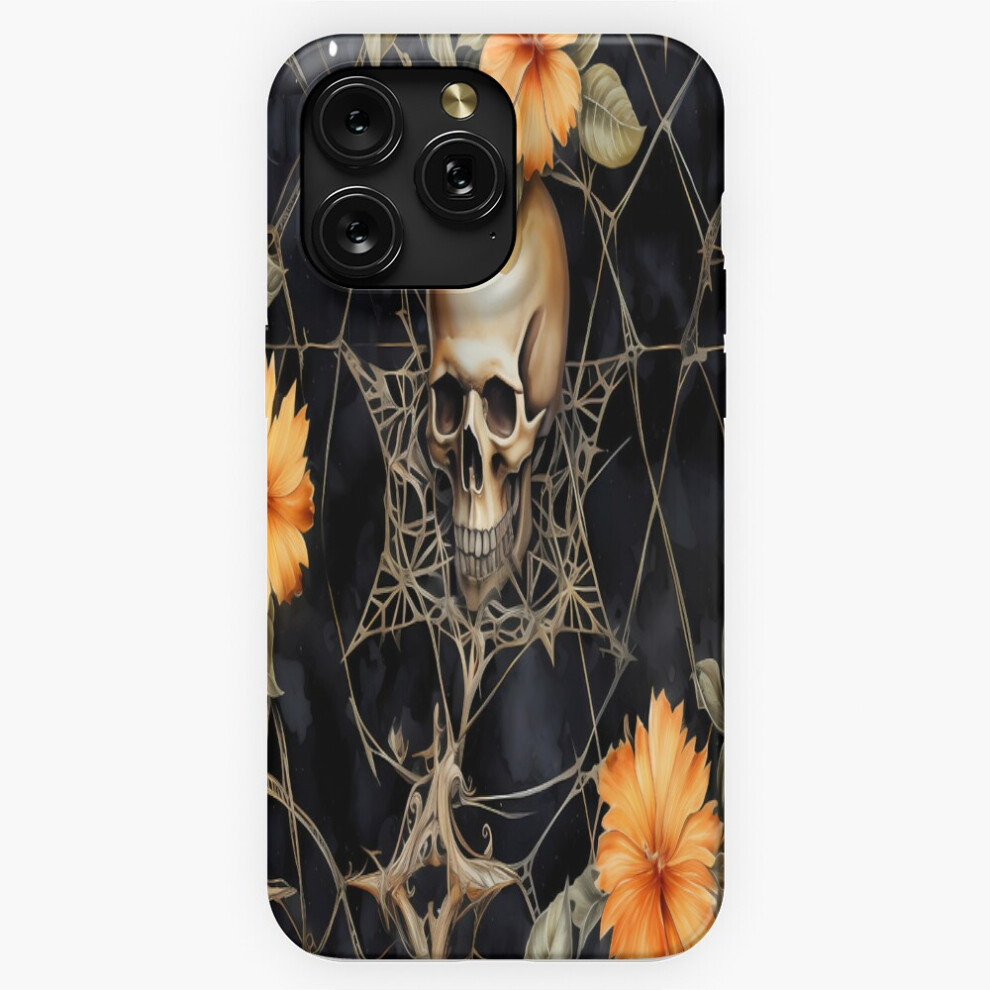 (Halloween Skull With Cobwebs And Flowers=8181) Phone Case For Iphone Samsung 19 18 17 16 14 13 12 11 Plus Pro Max Galaxy S28 S27 S26 S25 S24 S Orange 4741628110097