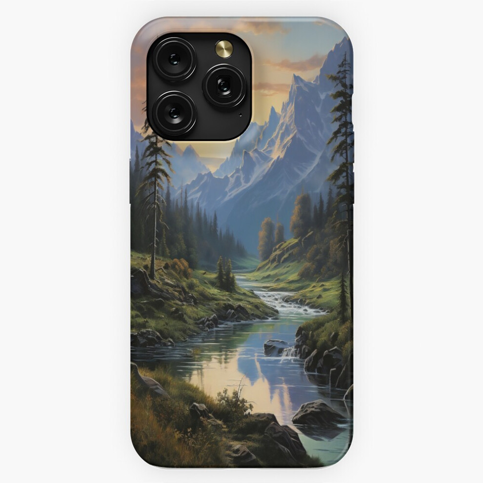 (Stunning River Landscape Amongst Mountains Illustration=10652) Phone Case For Iphone Samsung 19 18 17 16 14 13 12 11 Plus Pro Max Galaxy S28 S27 S26 4741628135304