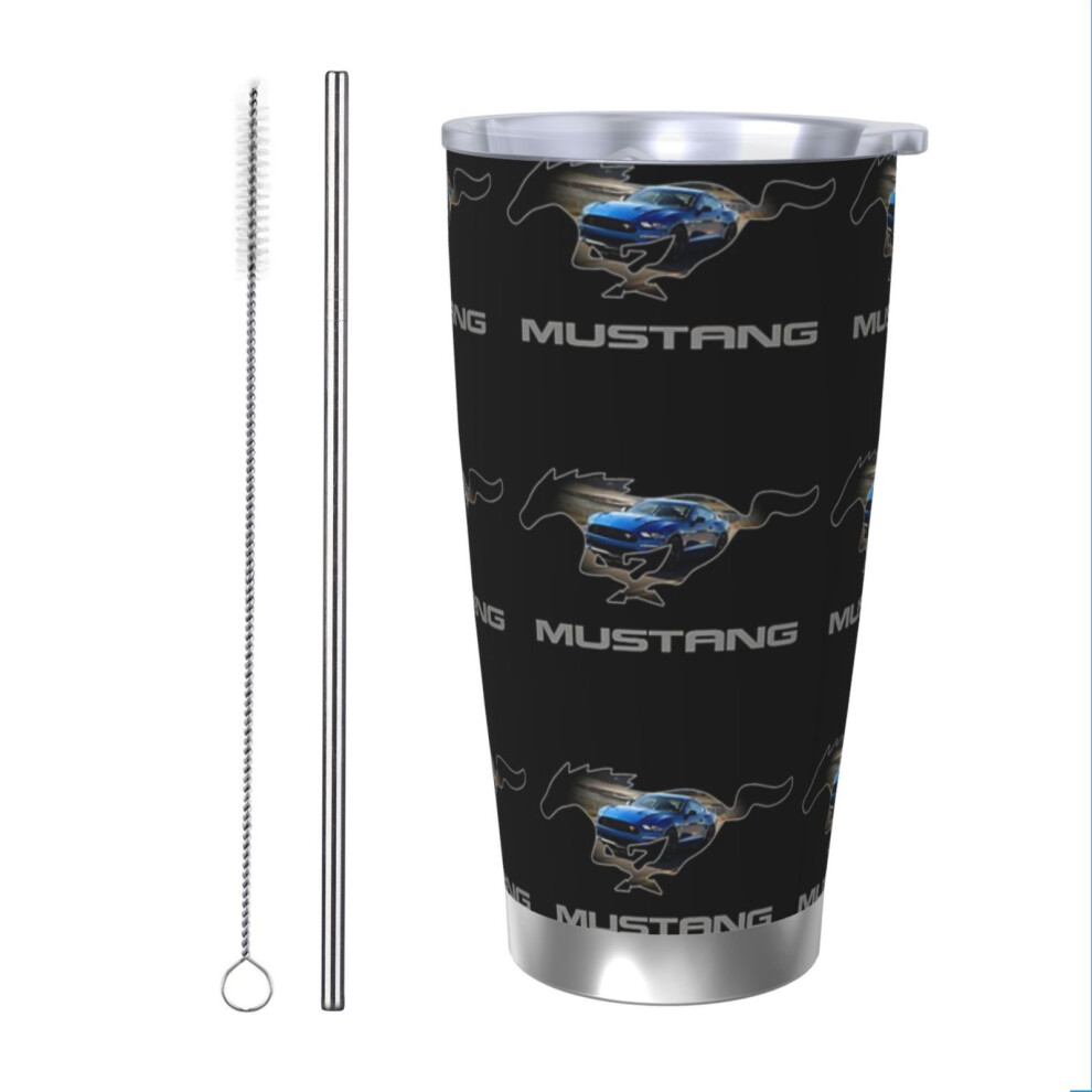 (Ford Mustang GT Logo Emblem Design (Blue On Black)_911) Stainless Steel Tumbler 20oz Insulated Coffee Travel Funny Birthday Christmas Gifts for Women Men Boss Coworker