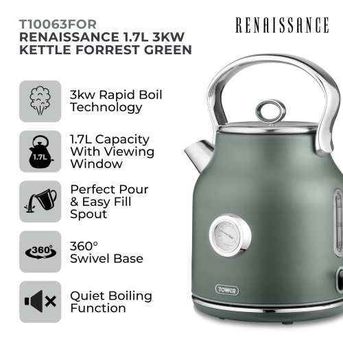Tower Tower Renaissance Kettle 1.7L T10063FOR (Forest Green) 1