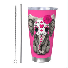 (Pink Day Of The Dead Sugar Skull Baby Elephant_7235) Stainless Steel Tumbler 20oz Insulated Coffee Travel Funny Birthday Christmas Gifts for Women Men Boss Coworker