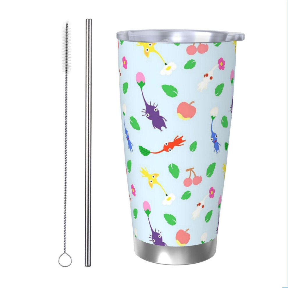 (Cute Pikmin Pattern Blue_6214) Stainless Steel Tumbler 20oz Insulated Coffee Travel Funny Birthday Christmas Gifts for Women Men Boss Coworker