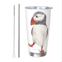 (Dancing Puffin Watercolor Illustration_4547) Stainless Steel Tumbler 20oz Insulated Coffee Travel Funny Birthday Christmas Gifts for Women Men Boss Coworker