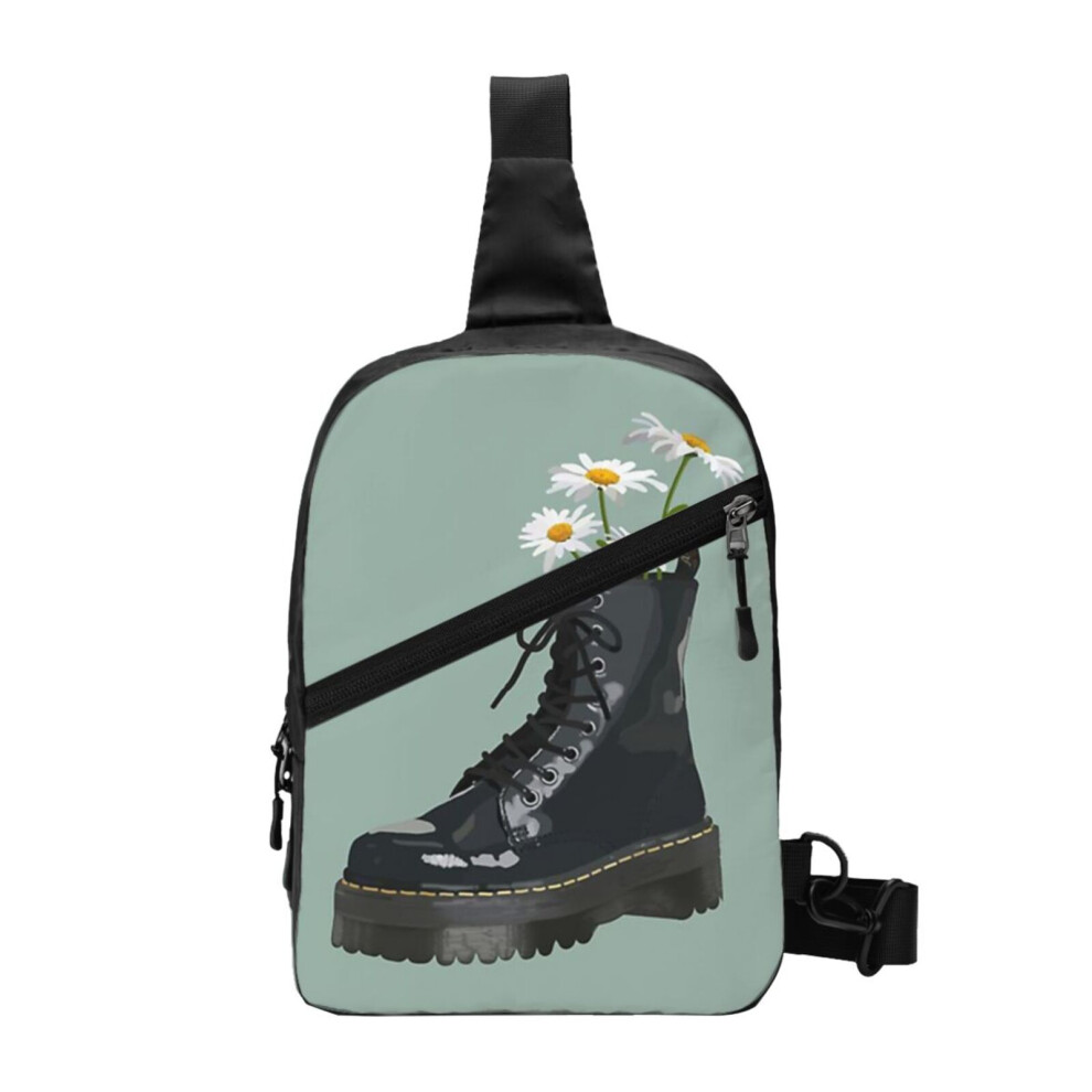 (Dr. Martens Boot With Flowers _712) Sling Bag Women Men Mini Crossbody Backpack Shoulder Chest Bags Daypack for Travel Hiking Outdoor Sports