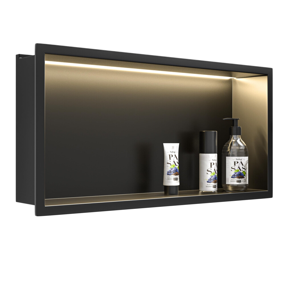 Bernkot Stainless Steel Shower Niche 12"" X 24"" Matte Black with Led