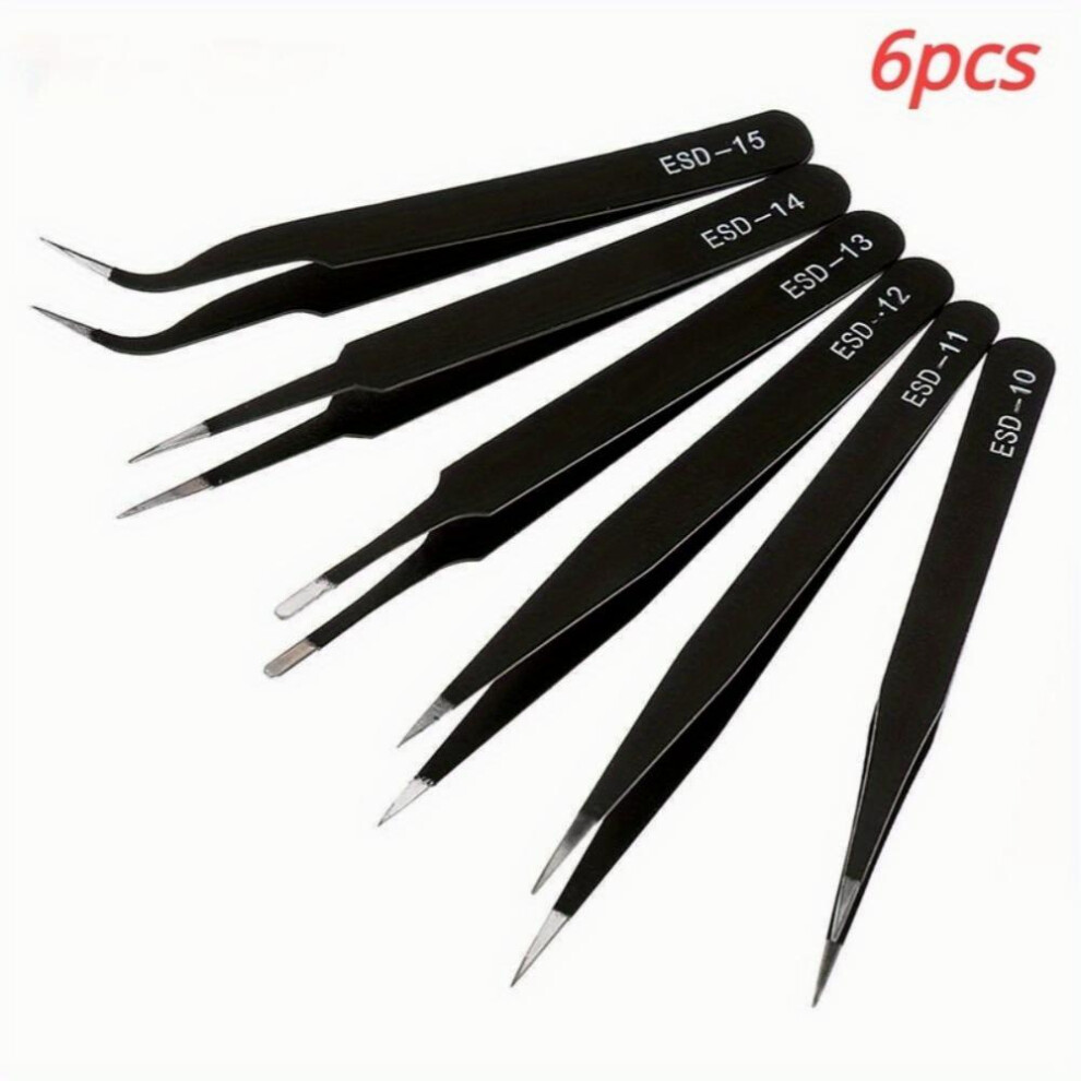 Stainless steel anti static tweezers curved pointed round head household maintenance electronic small tool set