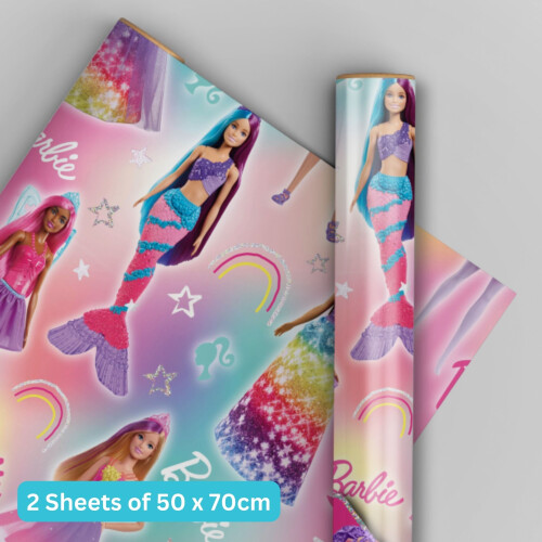 Barbie Barbie 2 Sheets & 2 Tags Wrapping Paper