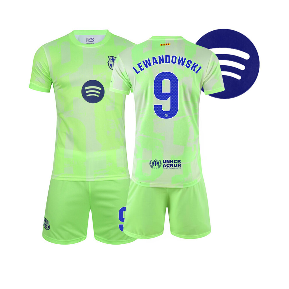 (18, GREEN 9) 2025 Adult Kids Soccer Uniform LEWANDOWSKI 9 MESSI 10 LAMINE YAMAL 19 GAVI 6 Football Jersey