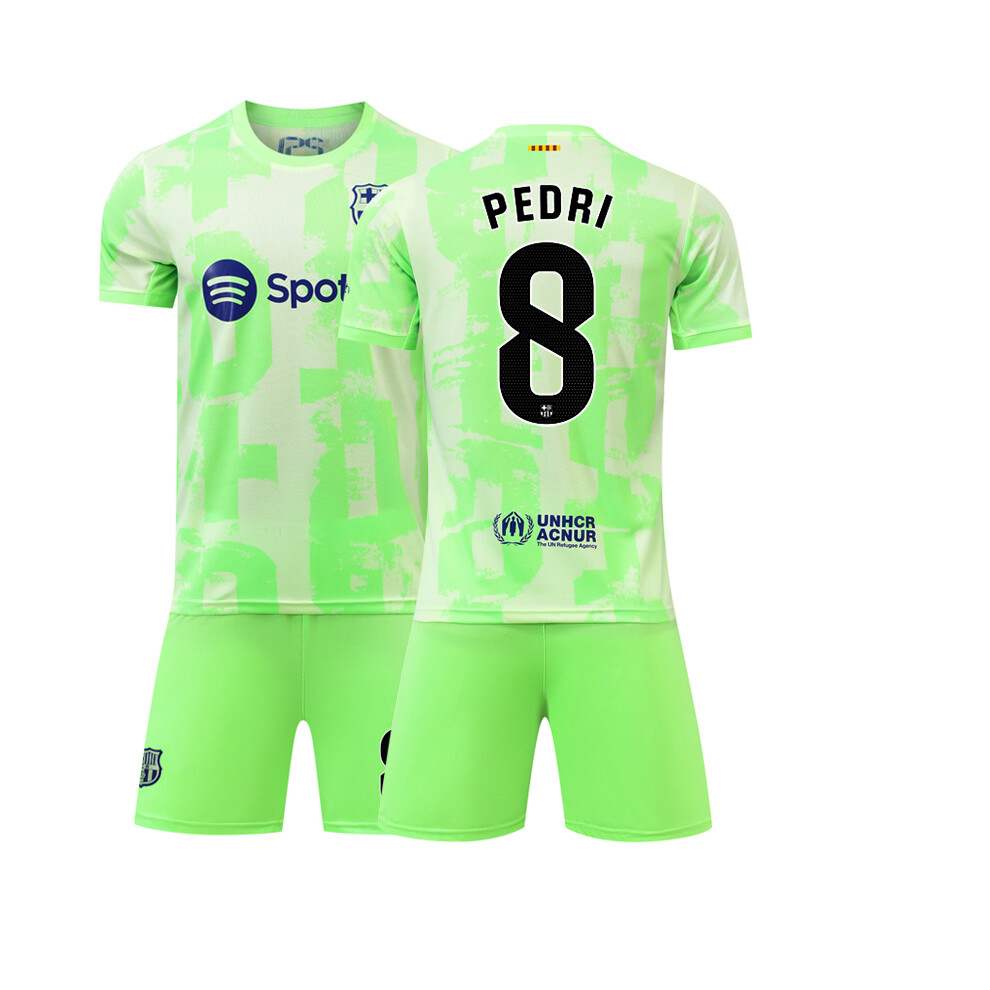 (S, GREEN 8) 2025 Adult Kids Soccer Uniform PEDRI 8 MESSI 10 OLMO 20 Football Jersey