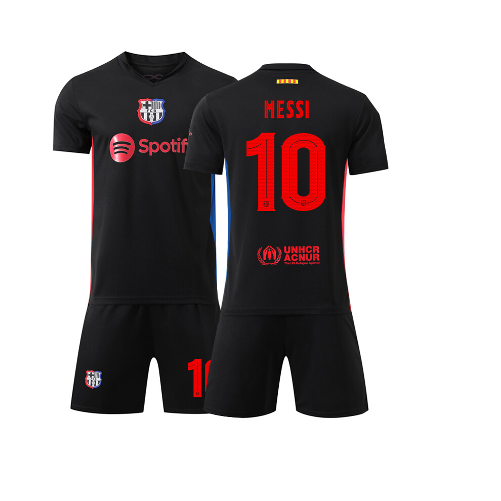 (24, BLACK 10) 2025 Adult Kids Soccer Uniform MESSI 10 LAMINE YAMAL 19 OLMO 20 RAPHINHA 11 Football Jersey