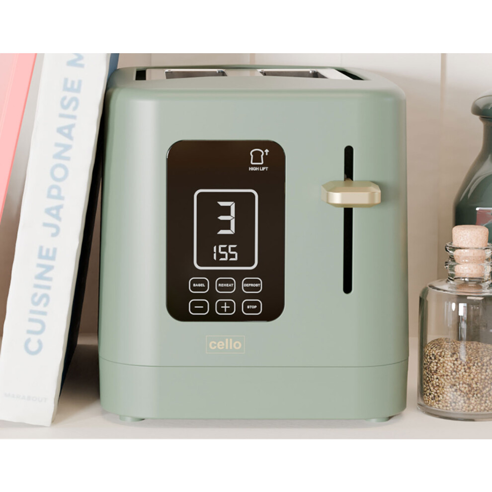 cello-digital-2-slice-toaster-with-touch-control-and-timer---sage-green