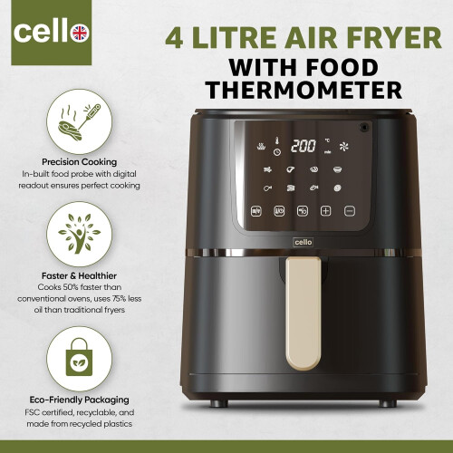 Cello Cello 4 Litre Perfect Temp Compact Air Fryer - Black 1